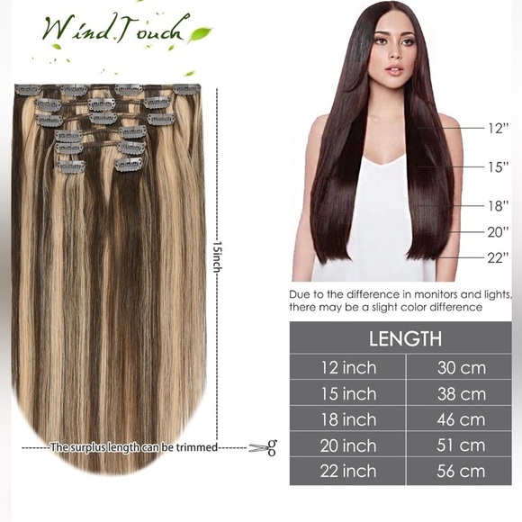 WindTouch Clip in Hair Extensions 100% Remy Hair 7 pieces - Picture 3 of 5